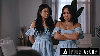 Asian stepsisters Lulu Chu and Kimmy Kimm indulge stepdad's fantasy