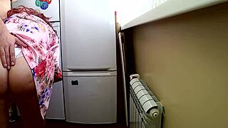 Step mom bent over, son surprises with anal fuck