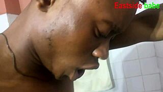 she was in the bathroom masturbating, leading to hot sex with riding, fingering, and blowjob