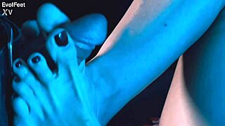 Blonde Milf Masters Footjobs with Bare Feet and Sexy Toes