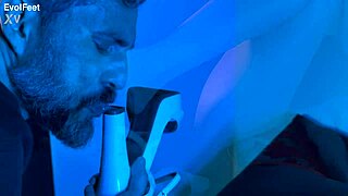 Blonde Milf Masters Footjobs with Bare Feet and Sexy Toes