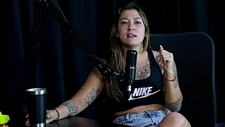 Safada strips sensually, revealing perky breasts after sharing wild stories of virginity loss - Flor de Damiana on Sheer Red