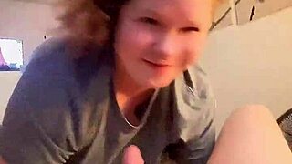 In this POV scene, the babe with big nipples and piercing performs deep throat on huge cock and cums too