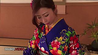seductive ayumi shinoda in kimono gives intense bj. her hardcore skills shine in cosplay.