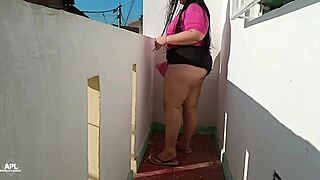 my neighbor flashes her big ass on the balcony, then i invite her in for ass eating and creampie!