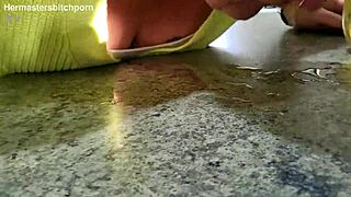 Kiwi milf sub slurps wine after master's messy spill.