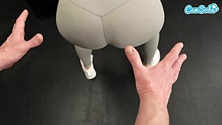 thick milf's ass gets pounded in public at the gym, ending with anal creampie