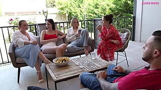 cute teen and milf in public action