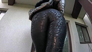gardener covered my shiny down-jacket with so much cum in the garden