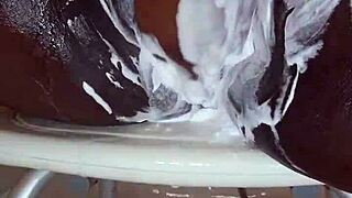 black milf shaving wet pussy while masturbating to orgasm, teasing anal play