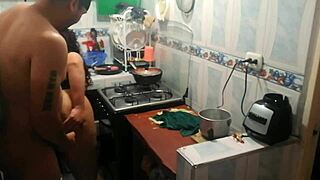 Eating Venezuelan Arepa In Kitchen Dress