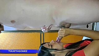 At the gym i give my stepfather a great blowjob while the trainer is watching us casero real