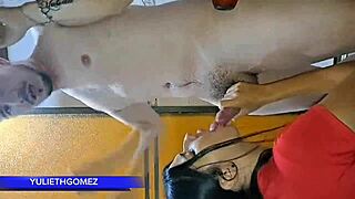 At the gym i give my stepfather a great blowjob while the trainer is watching us casero real