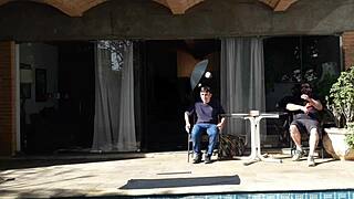 Blonde Latina slut outdoors behind cameras