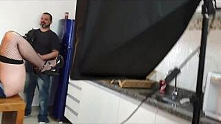 Blonde Latina slut outdoors behind cameras