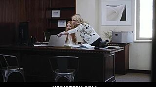 redhead teen and blonde milf freeused hard in office!