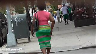 Hidden Cam Catches Ebony Mature Busting Nuts on Ass