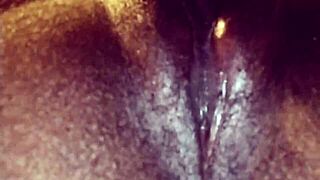 Ebony pussy licked to orgasm up close