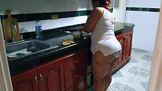 Hey, wanna touch this hot mature woman's pussy in the kitchen like a roommate?