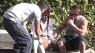 Lyla Lei in raw threesome with handjob, bent over, gaping asshole, and facial