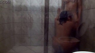 Part1 sex in the bathroom with a big couple featuring big ass, big dick, handjob, and fucking.