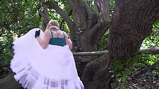 i love watching my shaved wife masturbate her tight pussy on that tree outdoors
