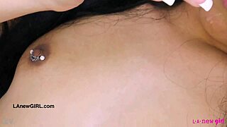 adorable teen brunette displays sexy body on sofa in pov massage