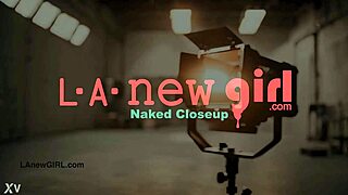 adorable teen brunette displays sexy body on sofa in pov massage