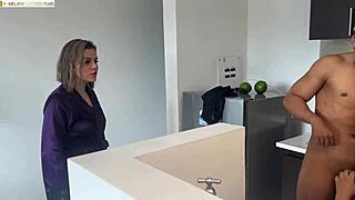 Stepmother with huge tits fucks stepdaughter's boyfriend, husband catches them in the act.