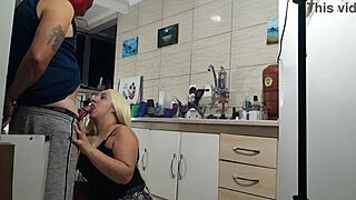 Fucking Hot Stepmother In The Kitchen With Her Blue Eyes And Miniskirt