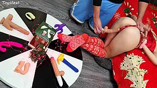 Can Two Thrusting Dildos Destroy Her Tight Pussy On Christmas?