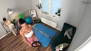 inked yoga instructor lured into anal threeway with couple.