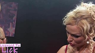 Sharon Pink Licks Shaved Pussy in Fishnets Intensely