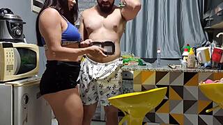 The neighbor caught me in the kitchen with his monster cock