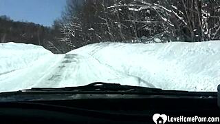 Hot Stepmom Shows Tits and Pees in Snow Outdoors