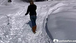 Hot Stepmom Shows Tits and Pees in Snow Outdoors