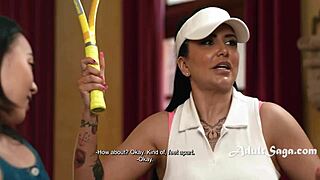 smashing her step mom's big boobs before she can smash tennis balls with romi rain and kimmy kimm