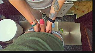 Stranger cums in my panties in restaurant toilet with close up view