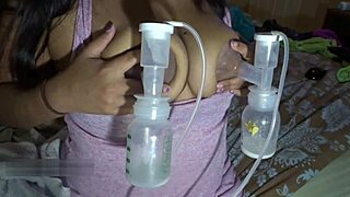 milf's big lactating tits get pumped and milked