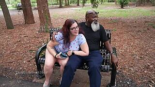 Nerdy Milf Strokes Big Black Cock In Park Flashing Glasses Interracial