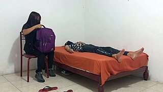 Capricious nurse treats patient while touching her big juicy tits.