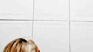 Blonde Milf in Bathroom Behind Scenes Stuffing Dildo into Pussy as Slutty Solo Toy Play