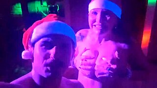 christmas night with busty milf and athletic guy in intense blowjob
