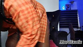 mara exotic's uncut ebony hairy pussy squirts nonstop during intense masturbation