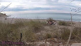 Why does this French teacher slut blowjob a stranger on the nude beach in public, ending with cumshot?