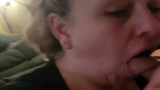 Sexy blonde MILF wife gives sloppy blowjob