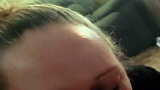 Sexy blonde MILF wife gives sloppy blowjob