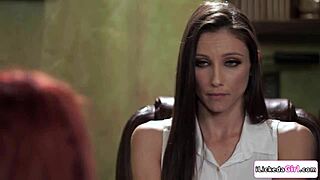 Brunette therapy expert pussy licking lesbian milf client