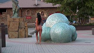 this milf is strolling nude in public, flashing passersby like a naughty exhibitionist