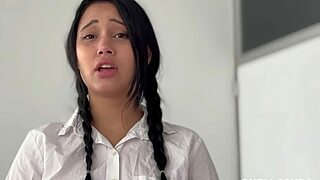 Latina teen Lia Ponce gets punished and fucked by Father Damián in roleplay. She swallows cum after blowjob and doggystyle sex.